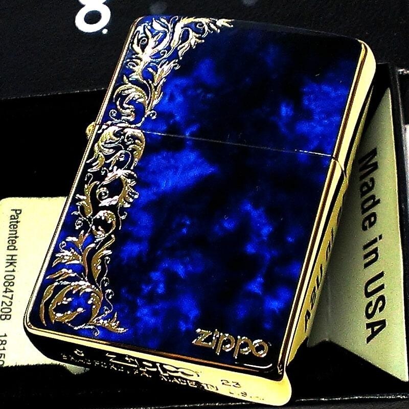 Zippo Arabesque Marble Print Processing Blue Gold Mirror Coating Lighter Regular