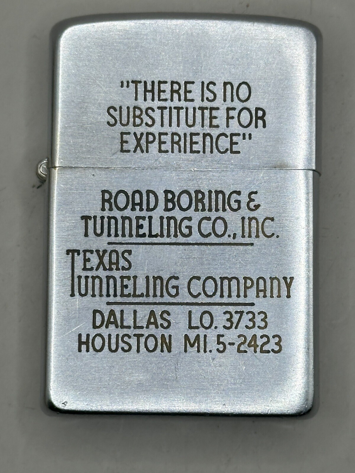 Vintage 1958 Road Boring & Tunneling Co. Texas Company Advertising Zippo Lighter