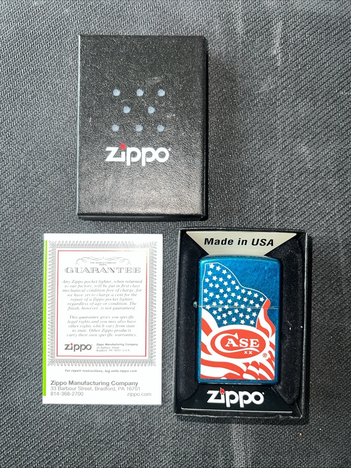 Rare case Xx Zippo Lighter New Condition Never Fired USA Flag Case Xx Logo
