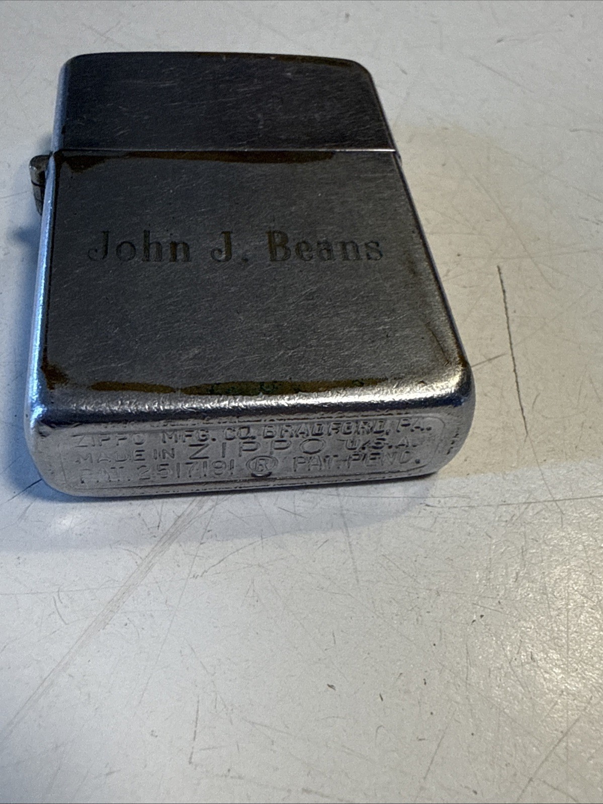 Vtg JOHN J. BEANS 1954-55 Chrome Zippo Lighter Pat Pend Matching Insert