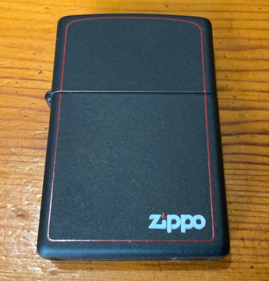 Zippo 218ZB, Classic Black Matte Lighter Red Border, Zippo Logo, Full Size 1996