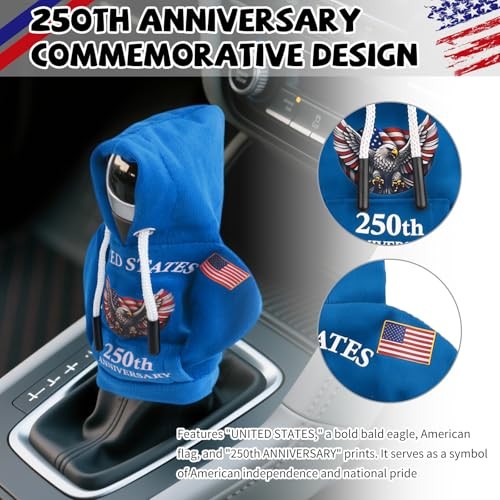 USA 250th Anniversary Gear Shift Cover,4th of July Decorations Funny Car Blue