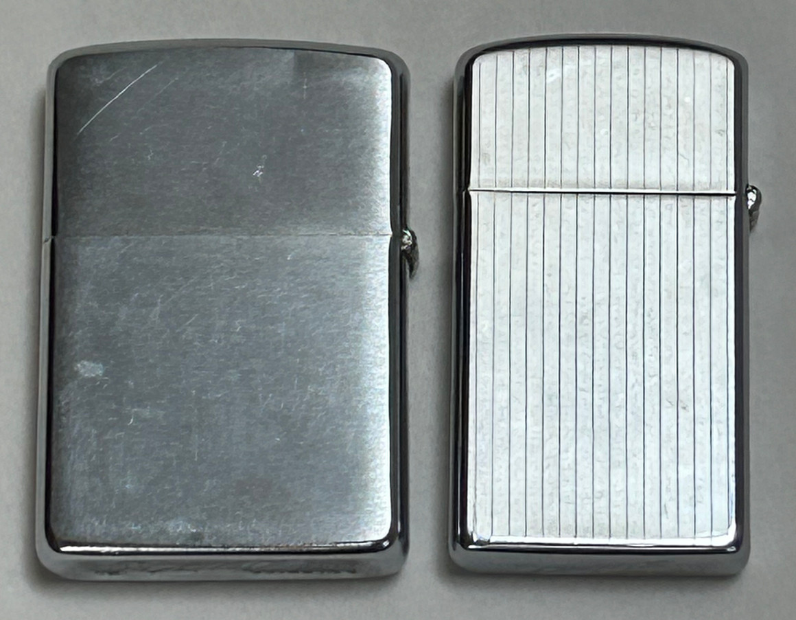 2 Vintage Zippo Lighters Highland National Bank of Newburgh & Plaid w/ Stripes