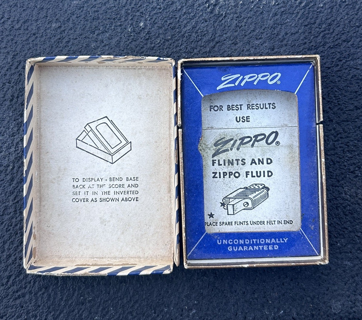 Vintage early Blue & White Candy Stripe ZIPPO Lighter Box BOX ONLY