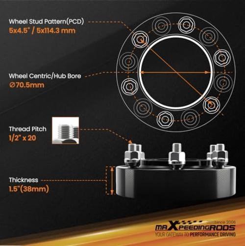 5×4.5 Wheel Spacers 1.5” for Ford Mustang 1994-2014, Forged 5×114.3mm for
