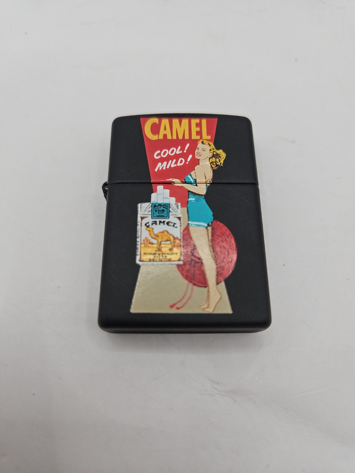 VTG 1997 Camel Cool Mild Pinup Girl Black Matte Zippo Lighter New In Case