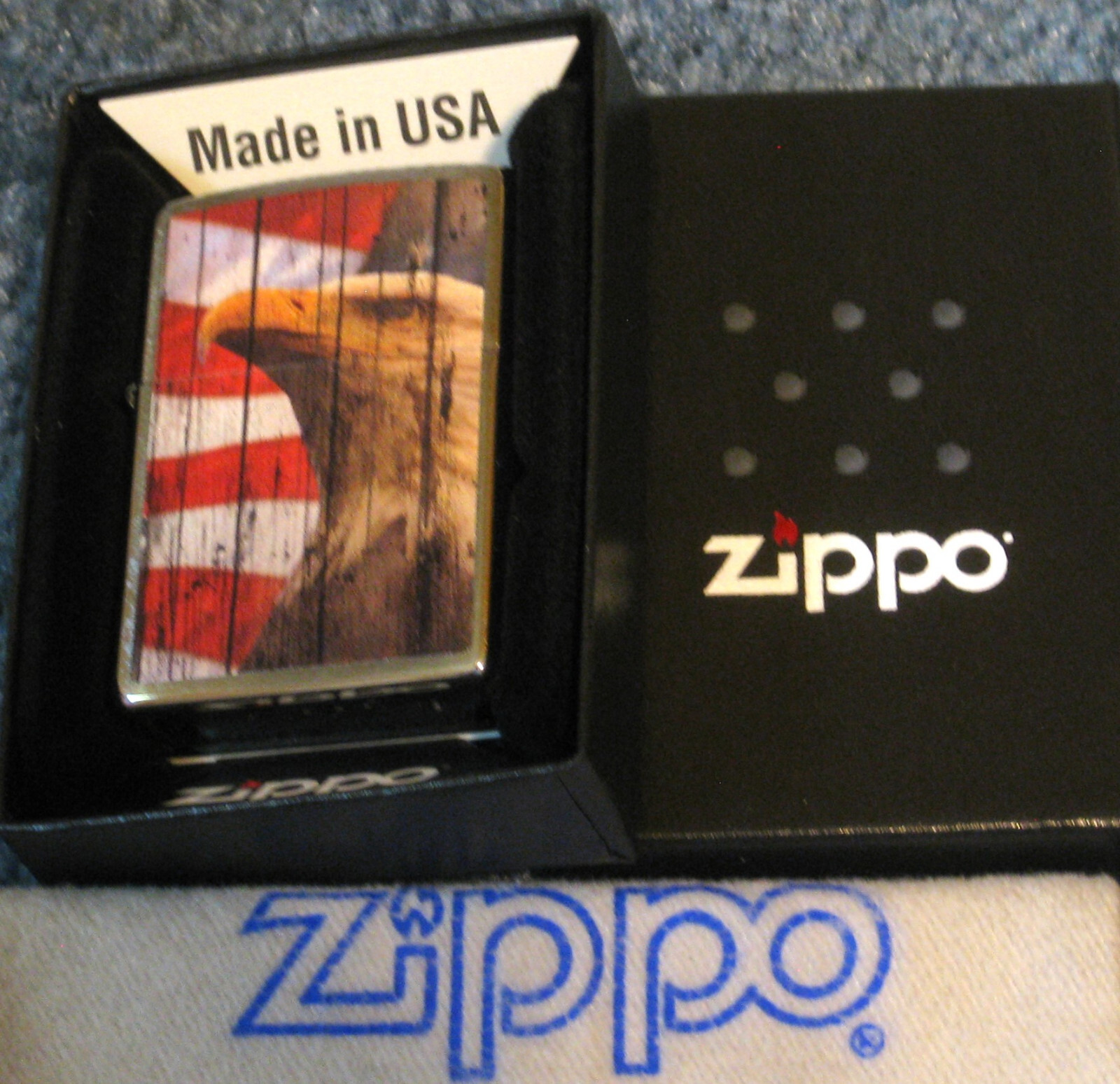 ZIPPO PATRIOTIC DESIGN Lighter EAGLE & FLAG 49133 Mint in Box NEW OLD STOCK