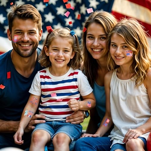 4th of July Decorations, Glitter Freckles Face Tattoo with American Flag