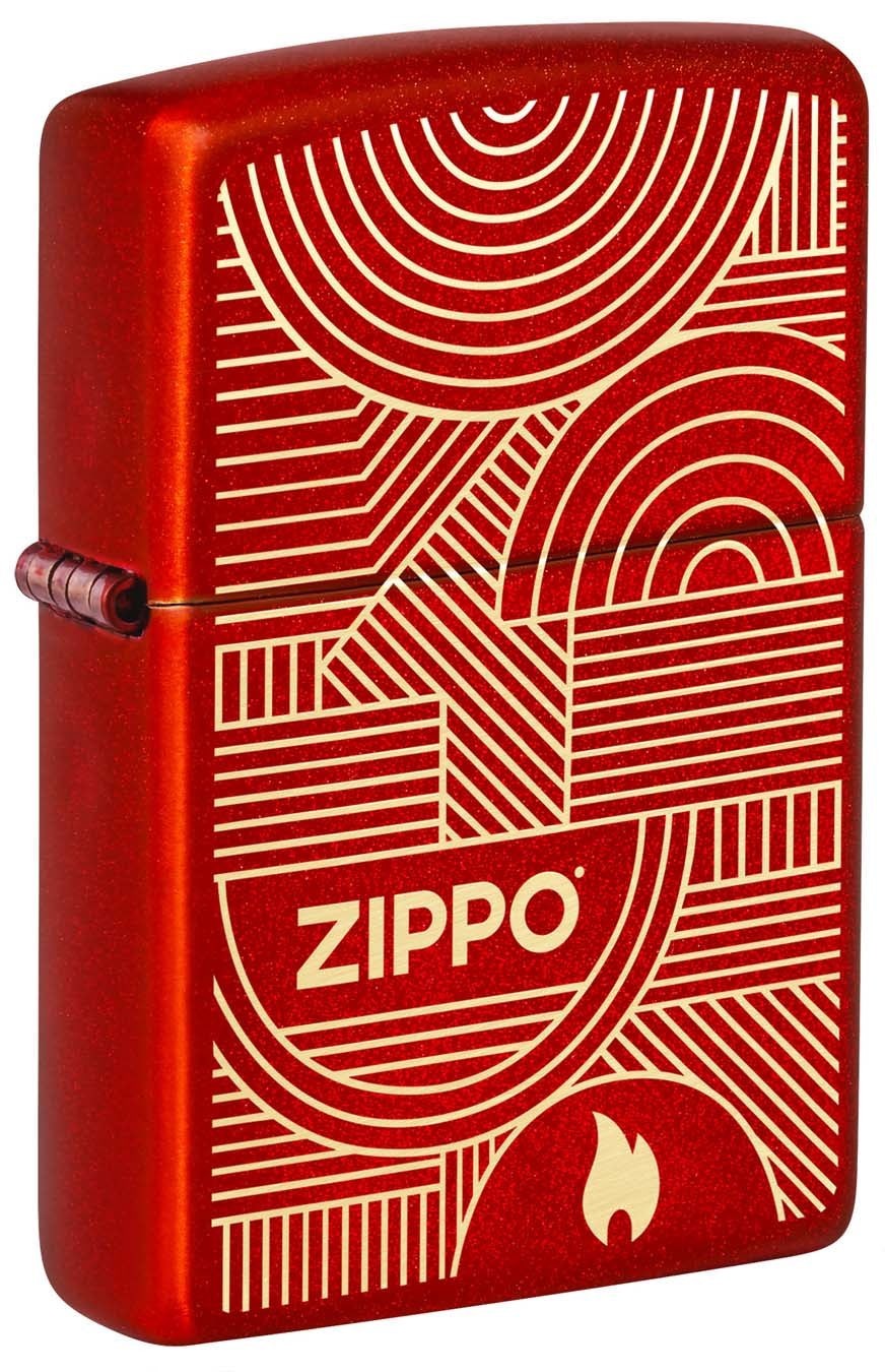 Zippo Lighter: Zippo Art Deco Logo, Engraved – Metallic Red 48705