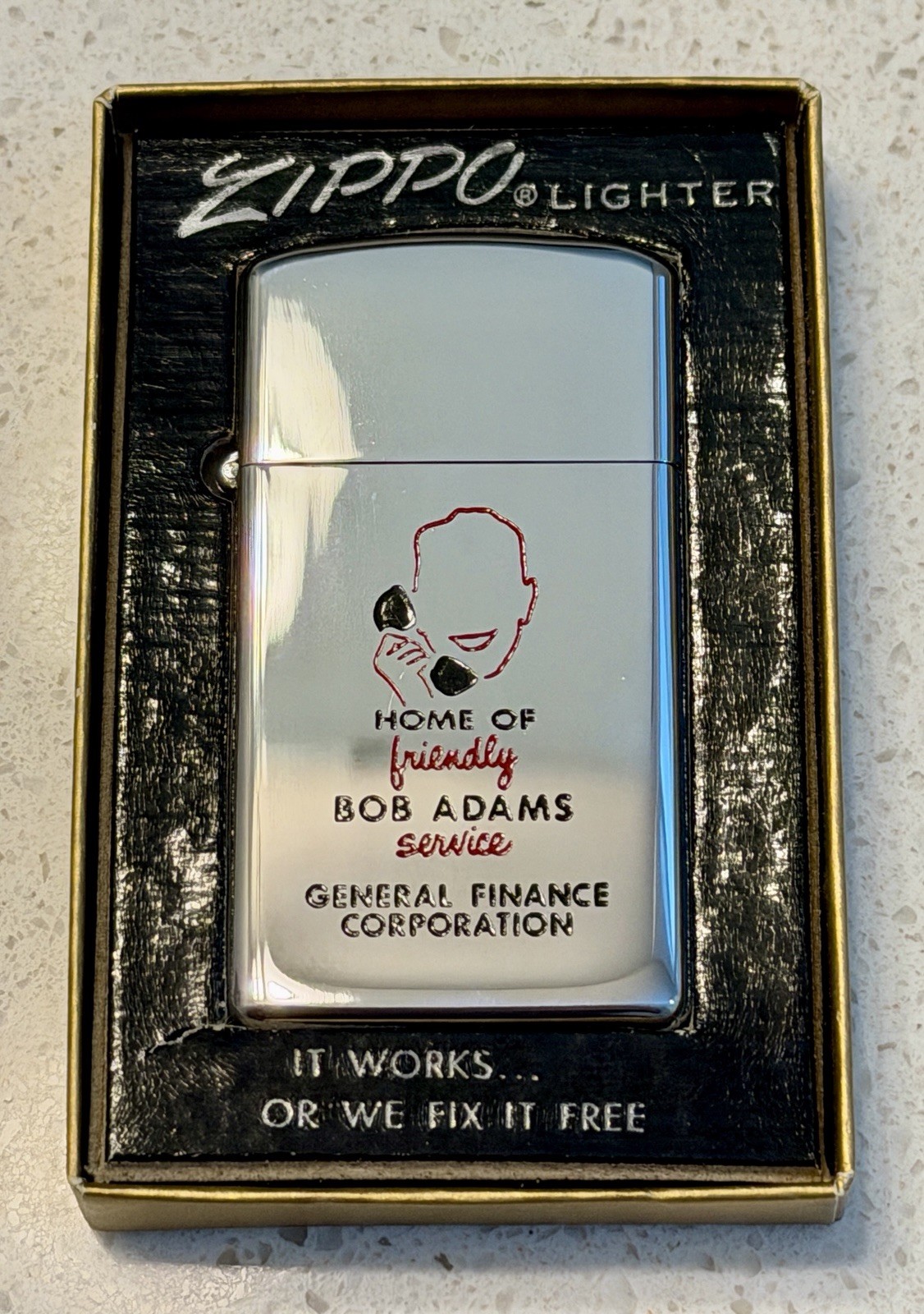 Zippo Slim Lighter General Finance Corporation Bob Adams Service w/Box Unused