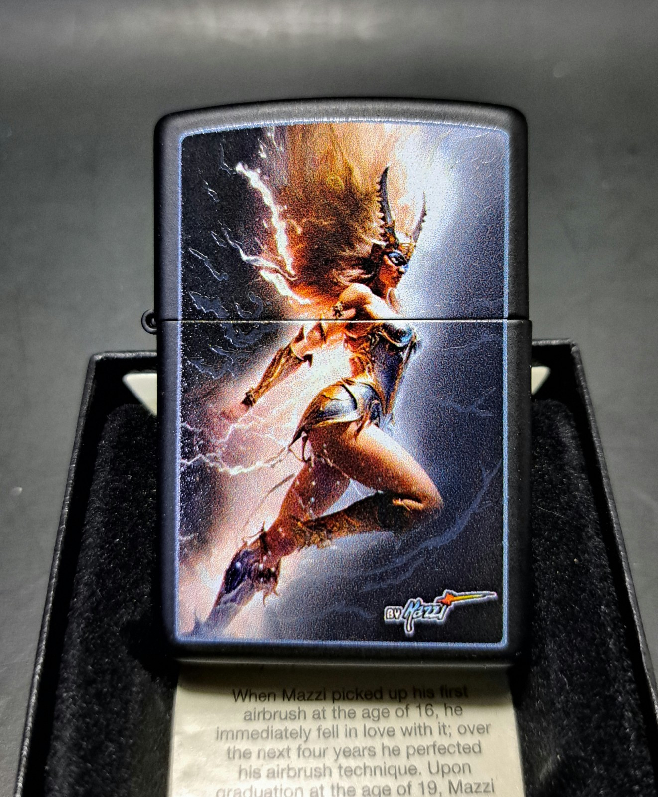 Custom Engraved Goddess Of Lightning Black Matte Zippo Lighter | New 2024