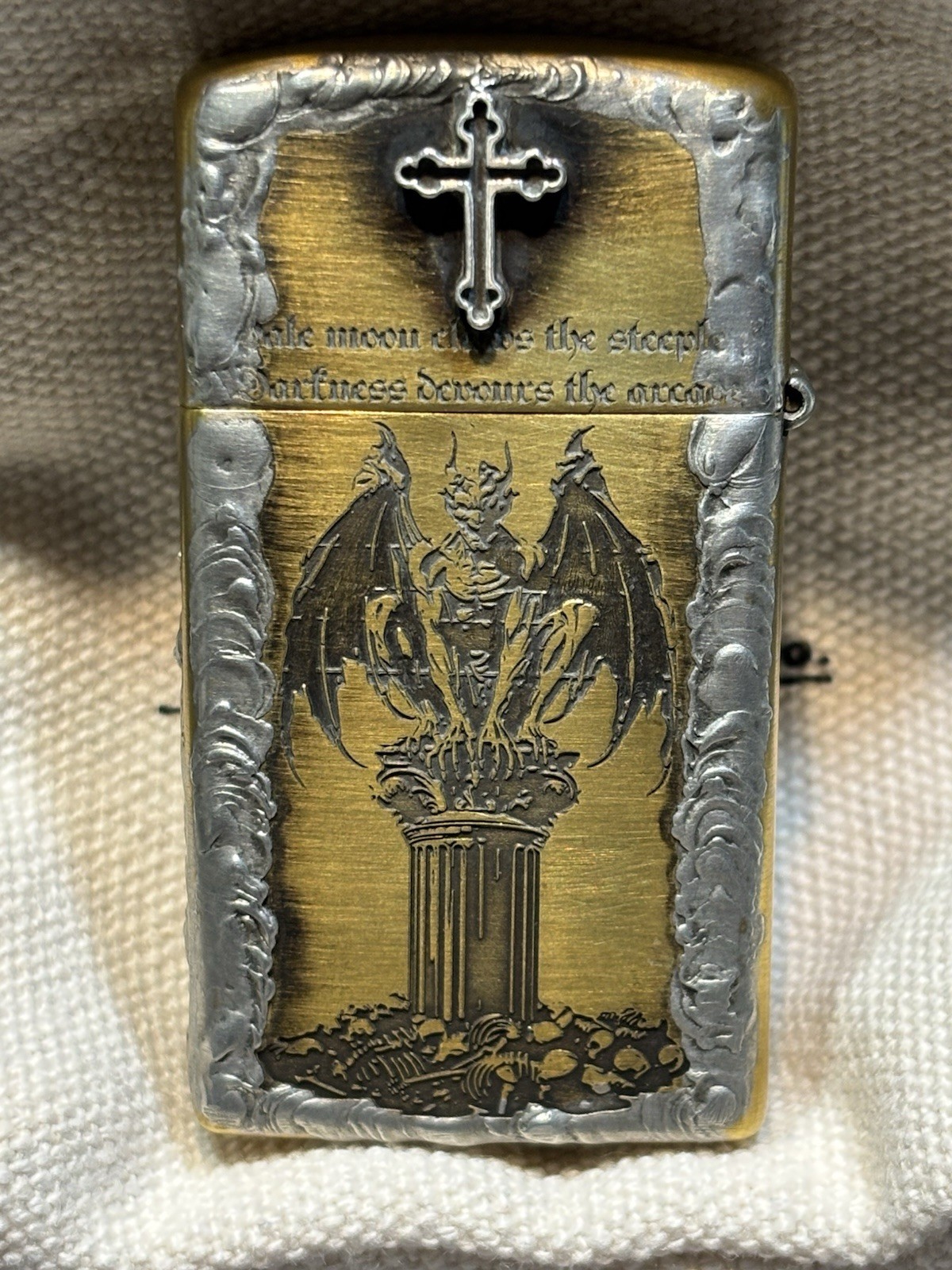 RARE Handmade. Slim Heavy Sterling stamp. Crazy Guitar Zippo 2-side velvet Box