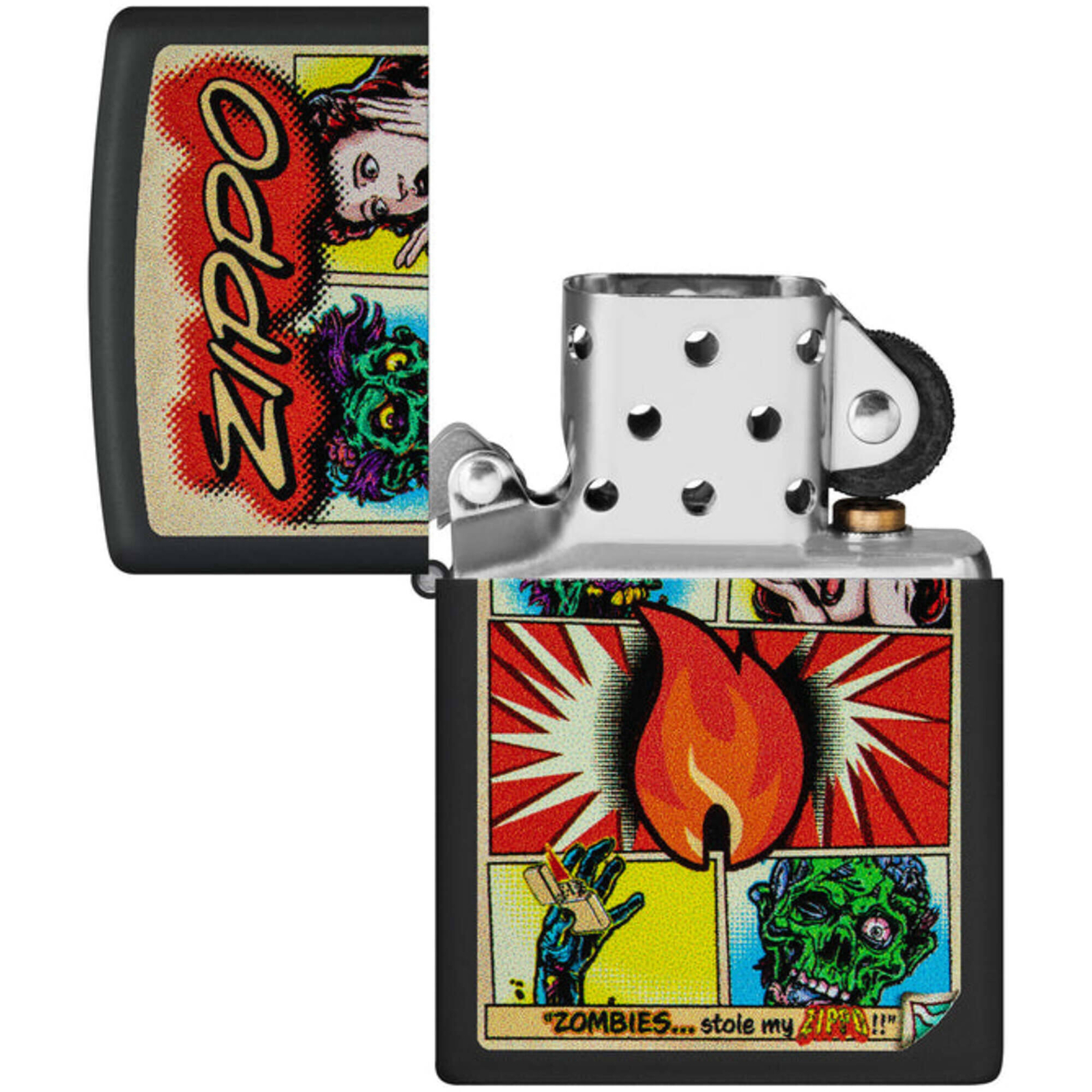 Zippo Windproof Pocket Lighter Comic Zombies Design Classic Black Matte 46229