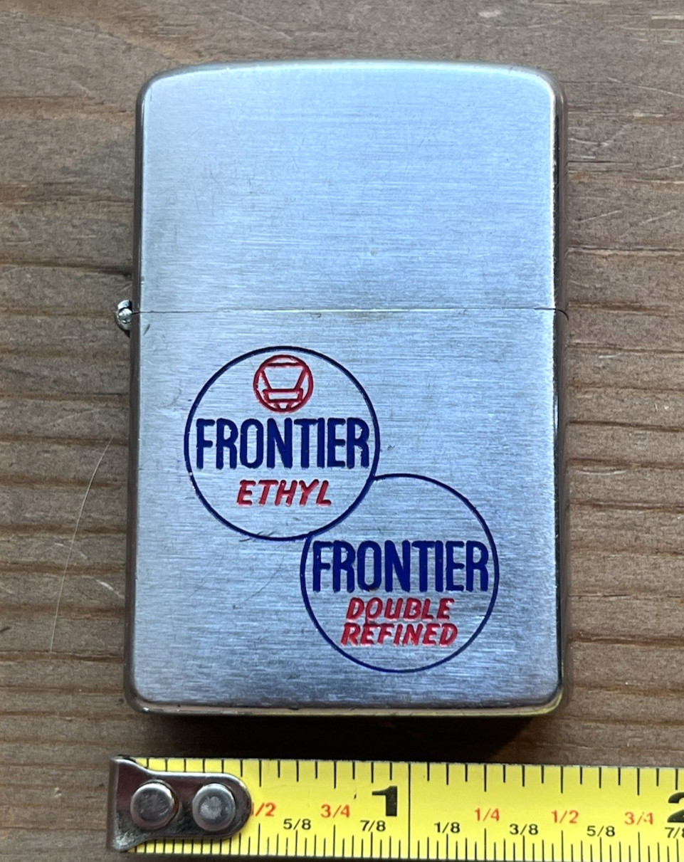 Vintage 1958 Zippo Frontier Ethyl Gasoline Advertising Lighter w/ Original Box