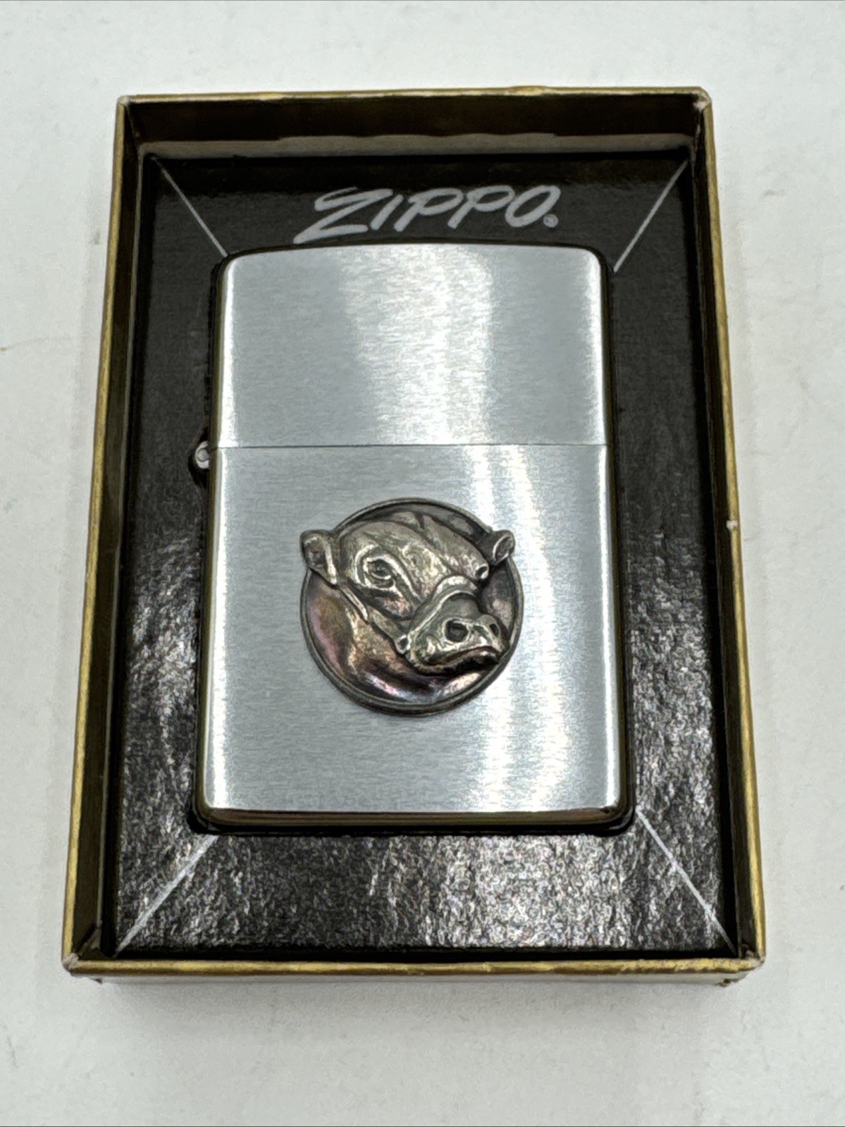 ZIPPO 1968 BLACK WATCH FARMS DAIRY DOUBLE SIDED ADVERTISING LIGHTER IN BOX COW