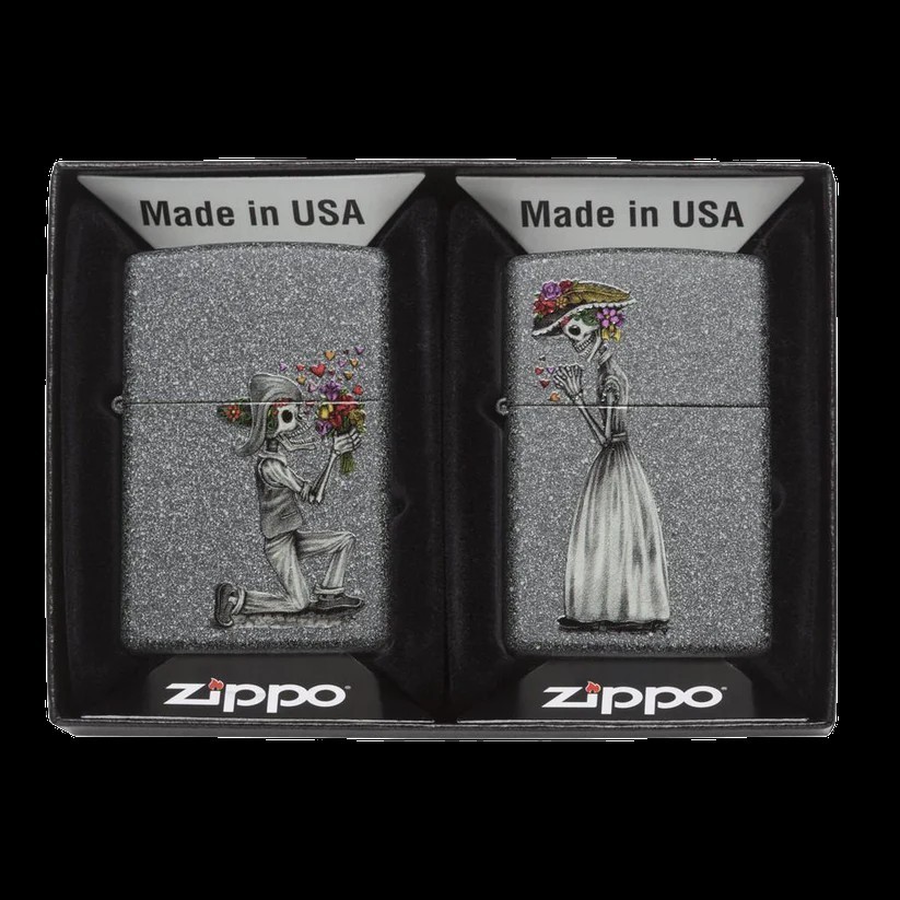 Zippo 28987 Day Of The Dead Skeleton Love Lighter Set 2 Piece Windproof Gift New