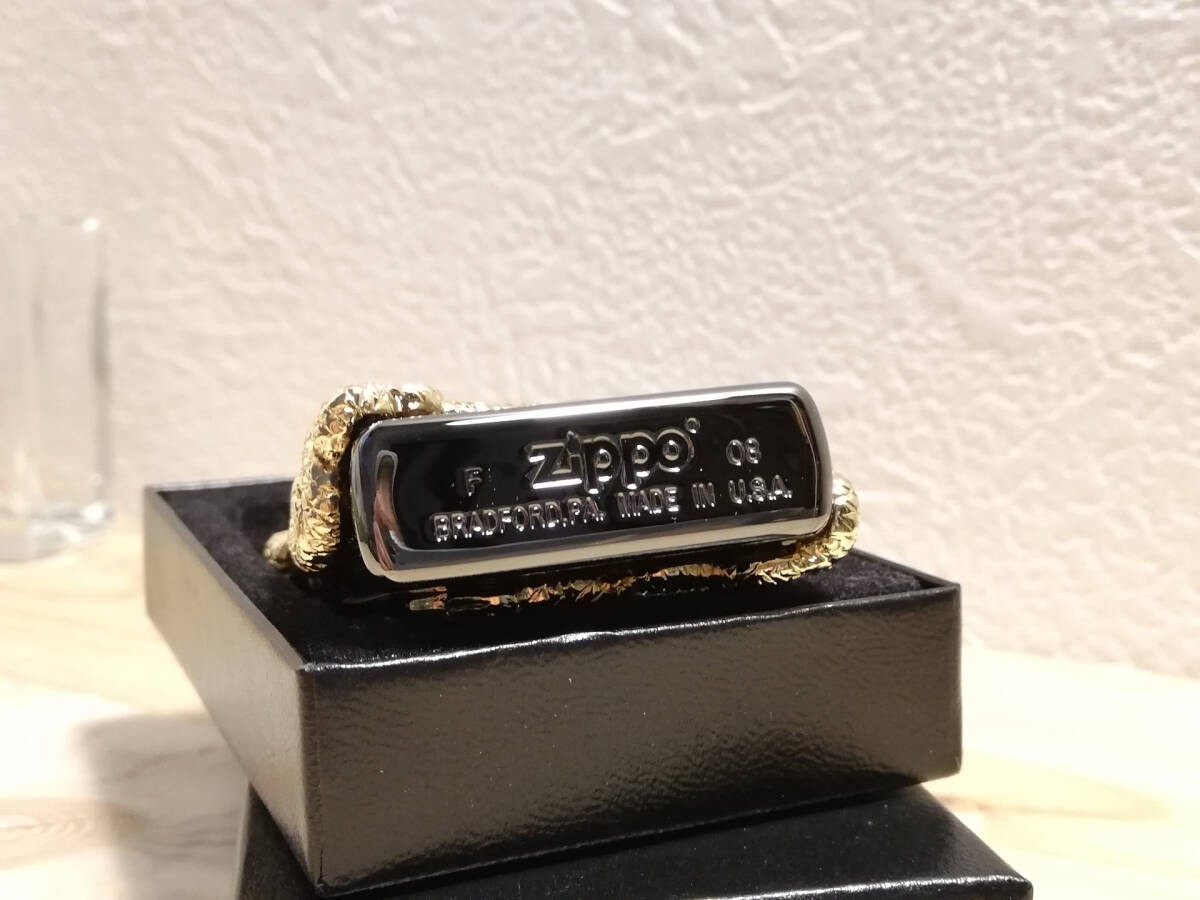 Zippo 4 Side Metal Gold Snake GD USA Rare Dead Made in 2008