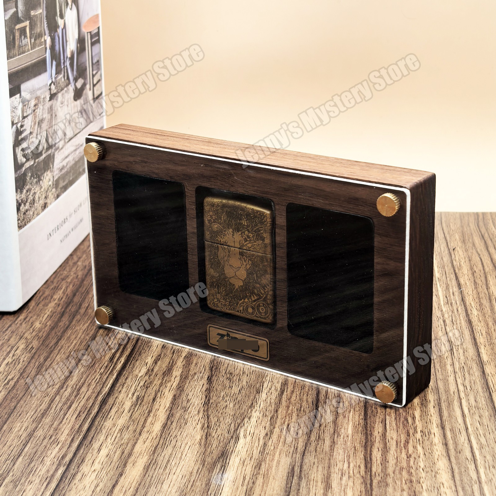 3Slot Black Walnut Lighter Collection Display Case Storage Box for Zippo Lighter
