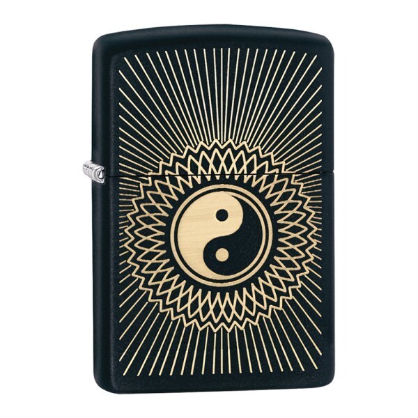 NEW ZIPPO PETROL LIGHTER YING YANG BLACK MATT FINISH SMOKERS GIFT WINDPROOF