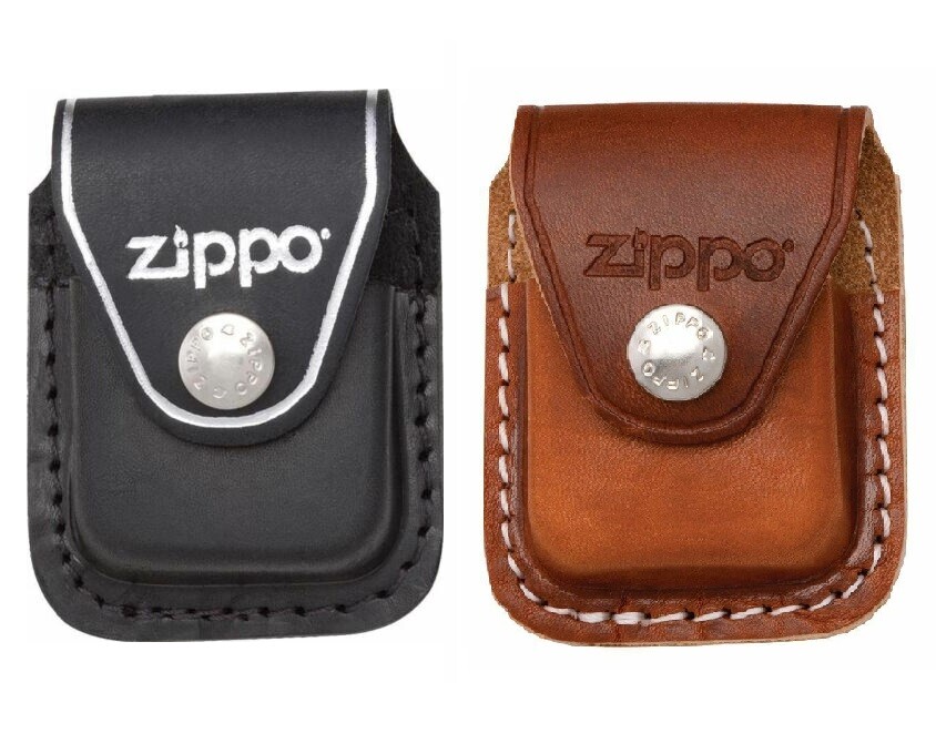 ZIPPO Lighter Pouch Case with Clip Belt Loop Brown Black Genuine Leather