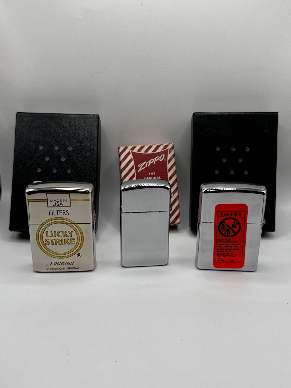 ZIPPO Lucky Strike Cigarettes Logo LOT OF 3 UNFIRED Lighters 1980s 1998 2023