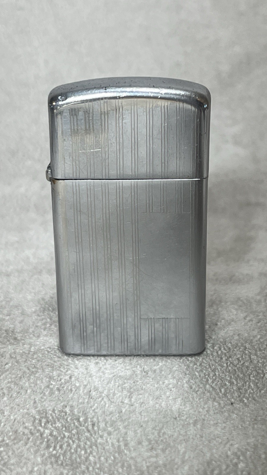 Vintage 1973 Zippo Lighter Slim Chrome Pin Stripe Works Great