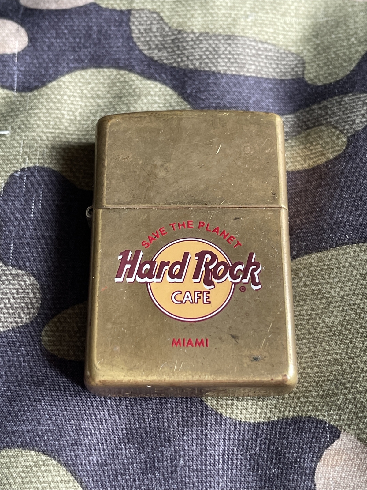 1998 Zippo Lighter – Hard Rock Cafe – Miami – Save The Planet – Solid Brass
