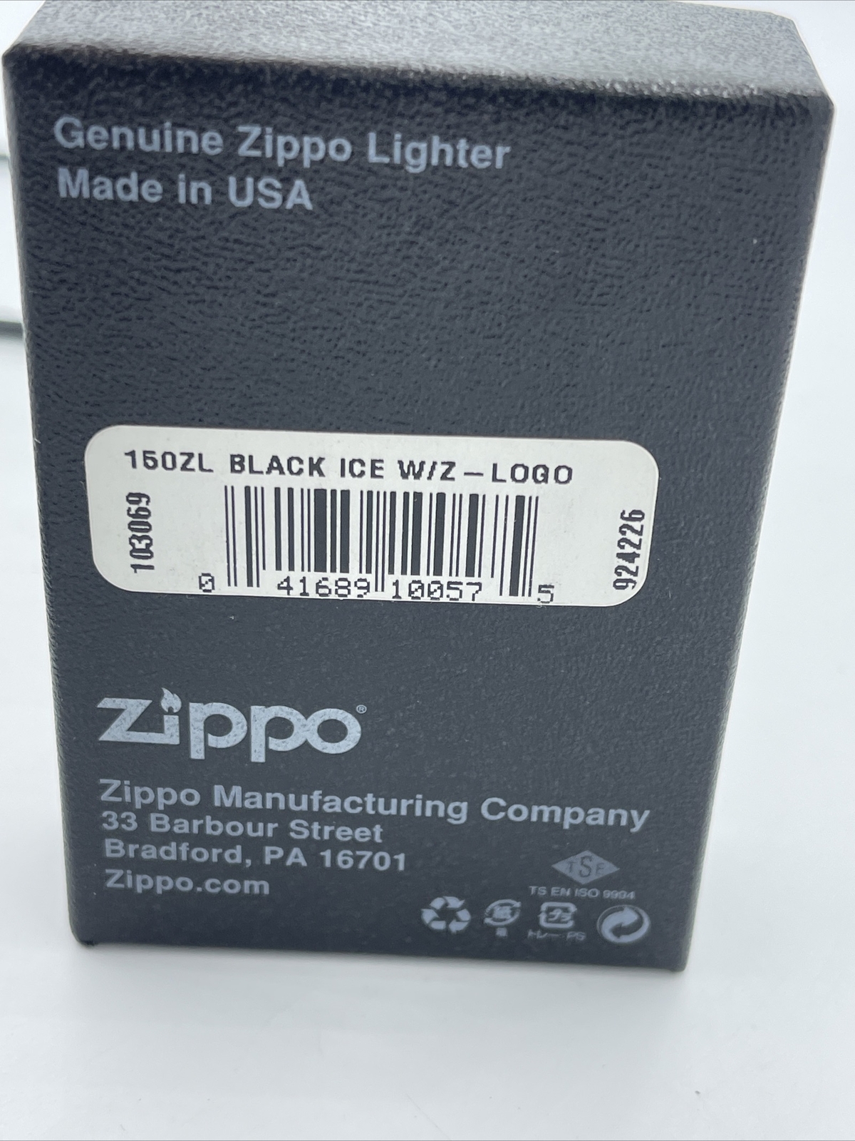 Zippo Black Ice Lighter w/ Zippo Logo Model 150ZL