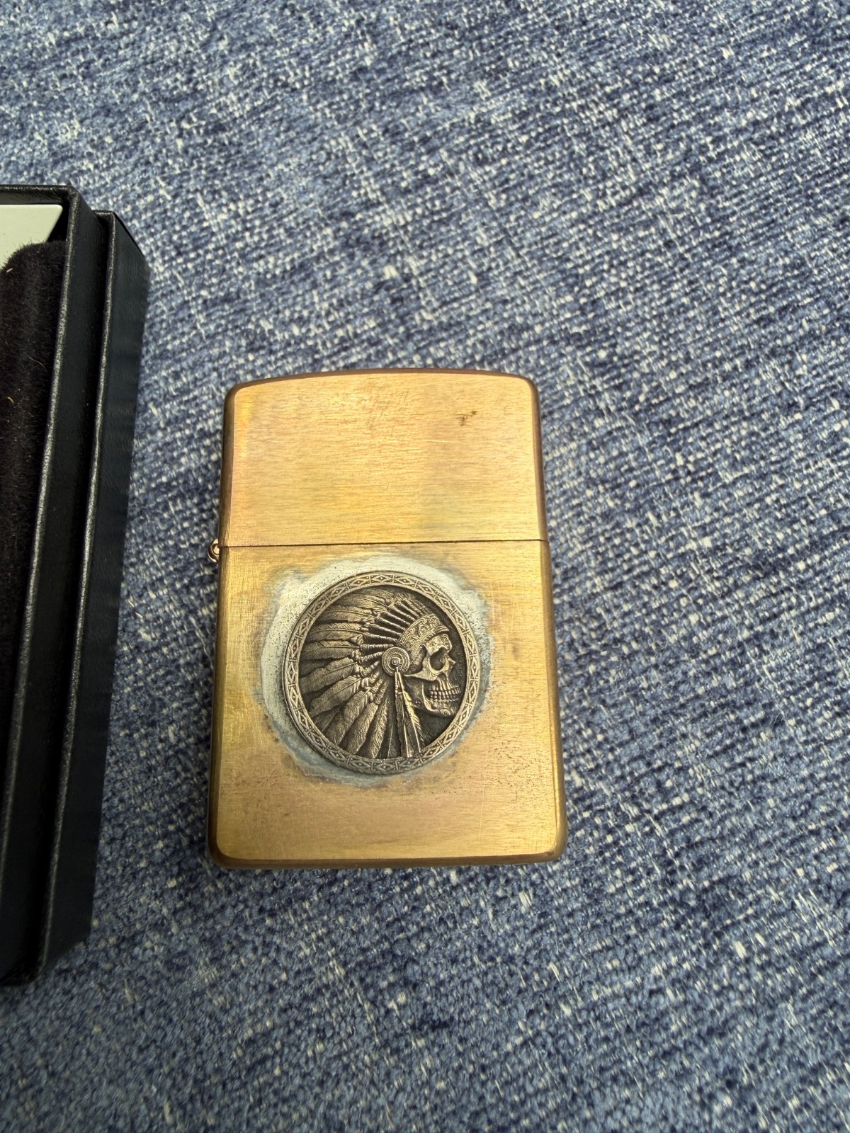 Zippo Armor Case Brass Lighter Indian Chief Skull Emblem Custom Soldered USA