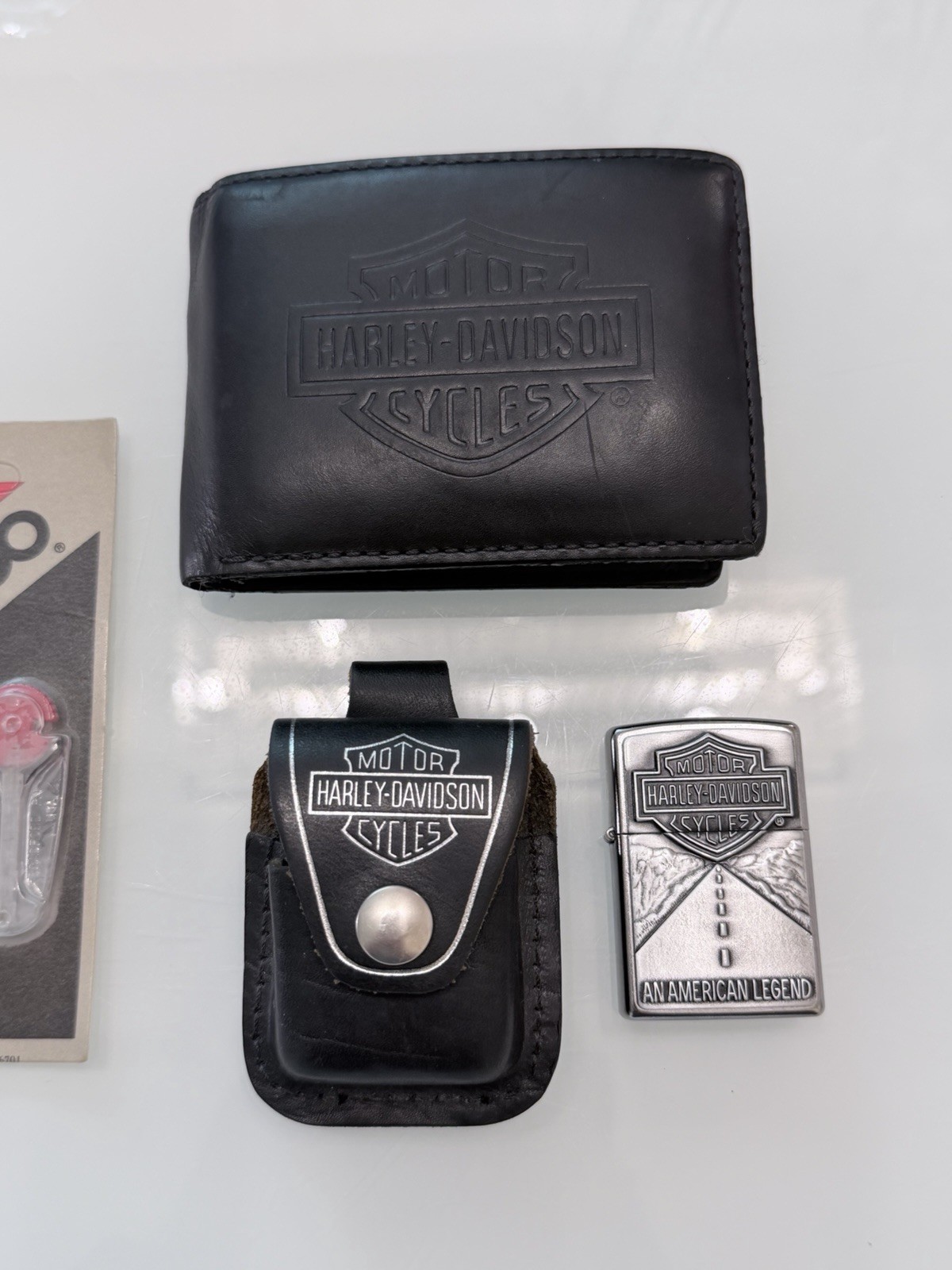 Zippo Harley-Davidson Lighter 2015 W Leather Belt Pouch, Wallet & Flints Bundle