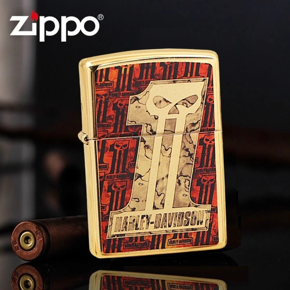 GENUINE Zippo Lighter FUSION HARLEY DAVIDSON #1 SKULL LOGO Brass NEW IN BOX