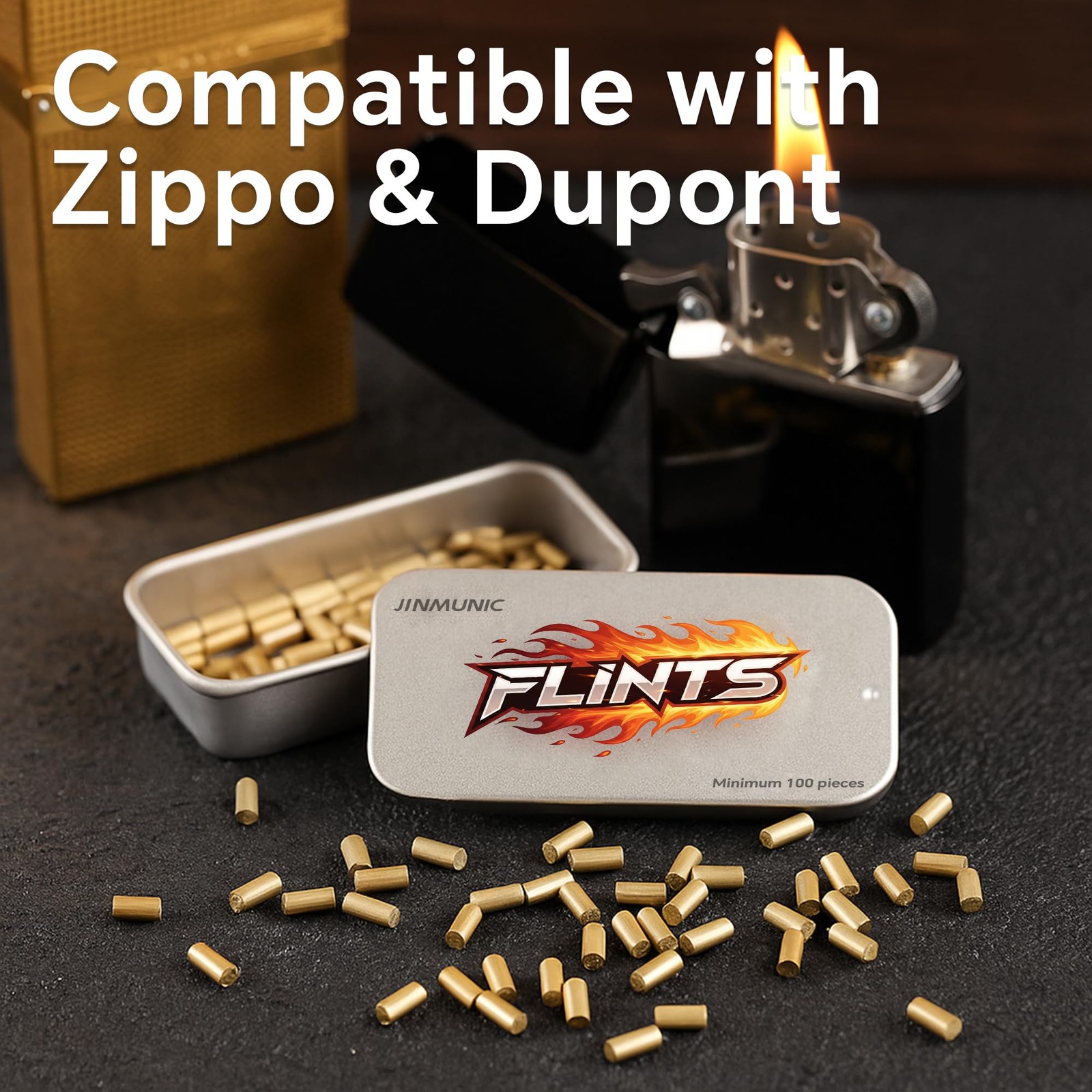 JINMUNIC 2.5mm Lighter Flint Refills (100pcs) – Universal Highgrade Gold
