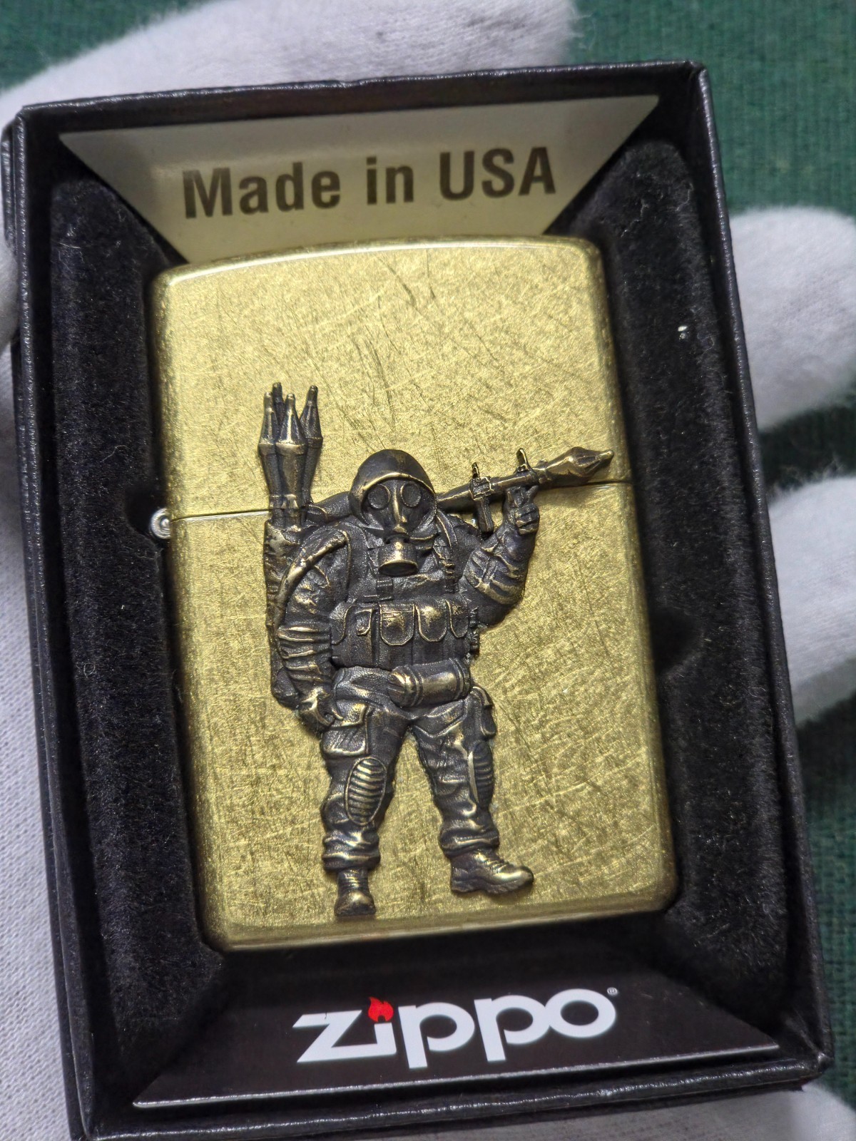 Custom Brass Zippo Case Stalker Gas Mask Warrior RPG Handcrafted Unique Ukraine
