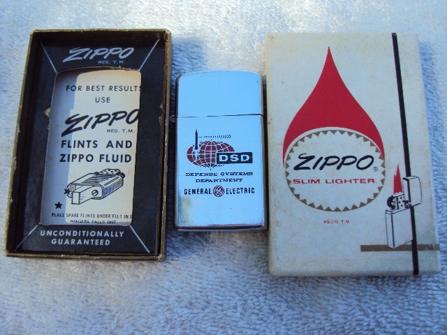 1962 General Electric Defense Systems Slim Zippo Lighter in Box Perfect Insert