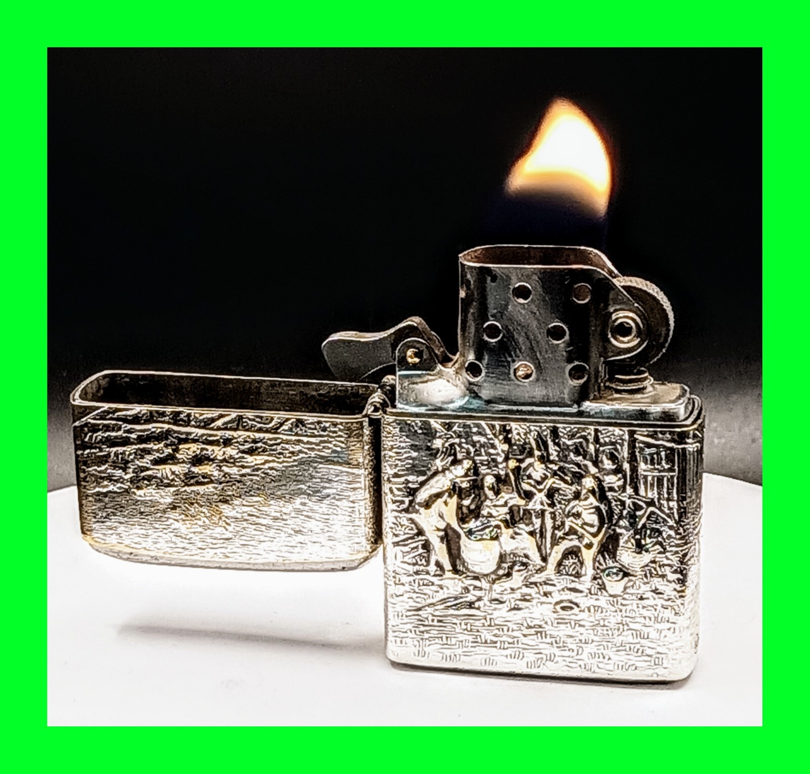 Vintage Ornate Sterling Plated Sleeve 1958 Zippo Lighter Pat Pend 2517191 Workin