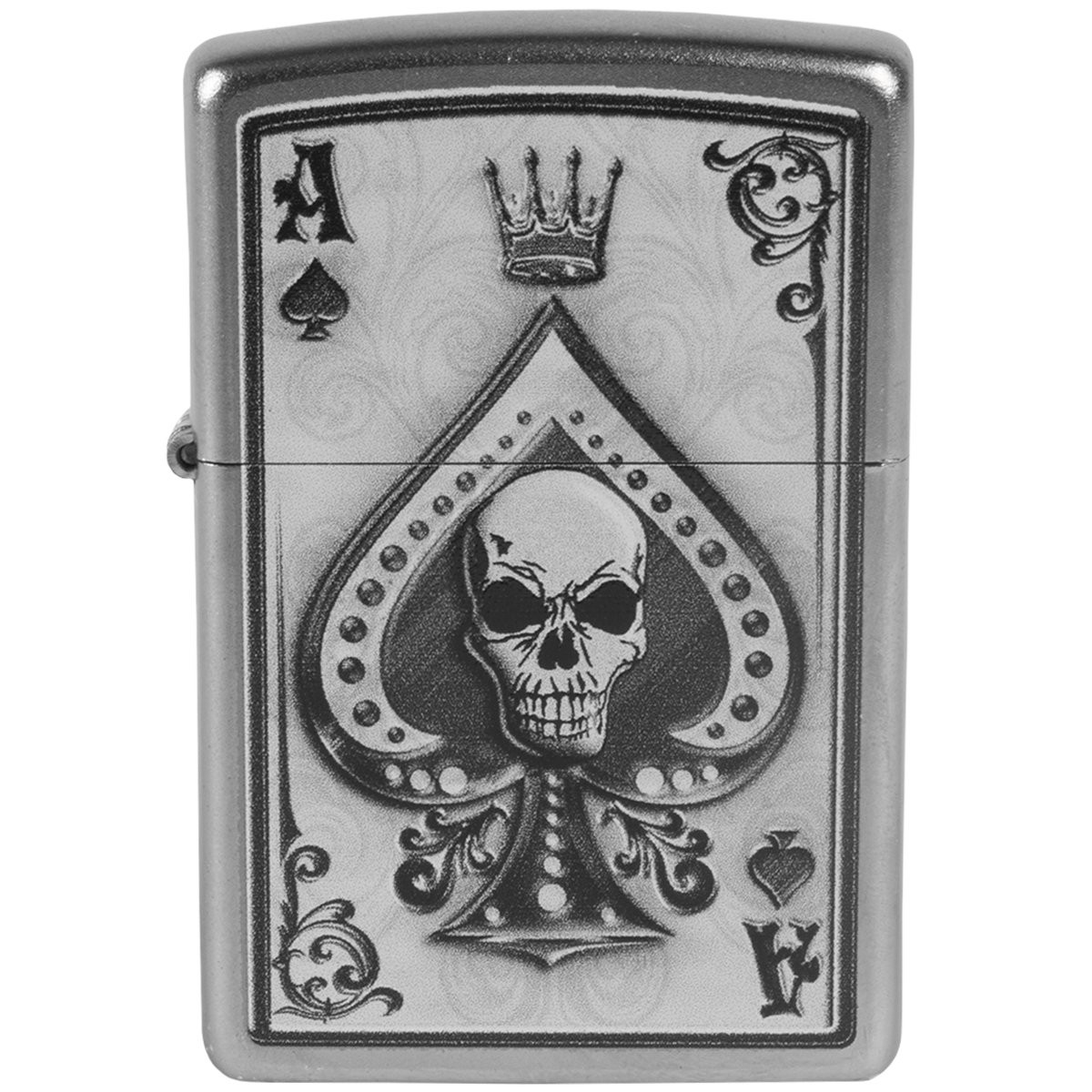 Zippo Ace Skull Satin Chrome Windproof Lighter Genuine Metal Refillable 1 Count
