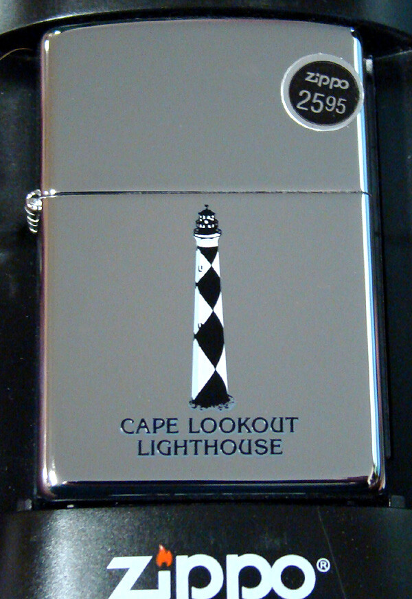 Cape Lookout Lighthouse Zippo MIB Harkers, North Carolina Polished Chrome 2007
