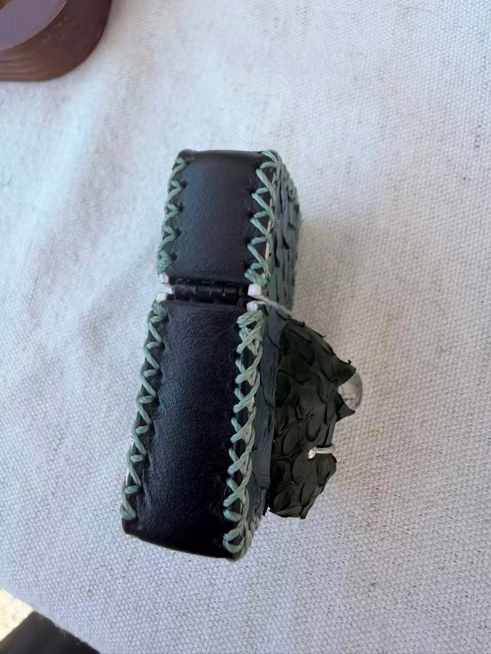 Handmade Snakeskin Leather zippo lighter With 3D-Printed Eyes
