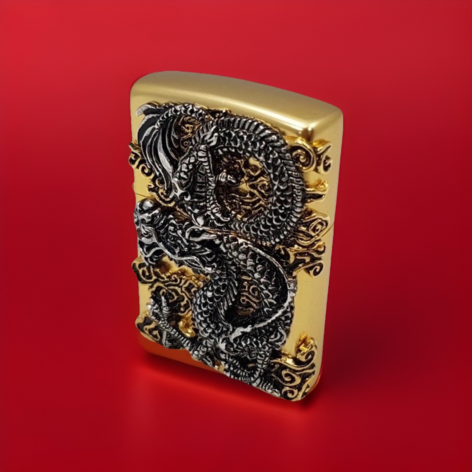 HEAVY ZIPPO Bi-Metal Gold Plated 3D Dragon Lighter New In Luxury Gift Box