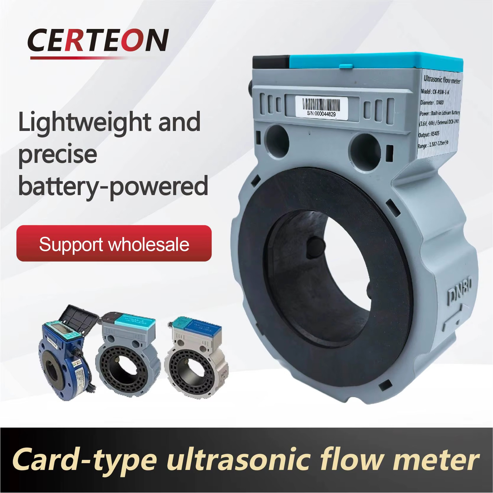 ASW-1-K DN50-DN150 IP68 Ultrasonic Water Flow Meter Smart RS485 Remote Monitor B