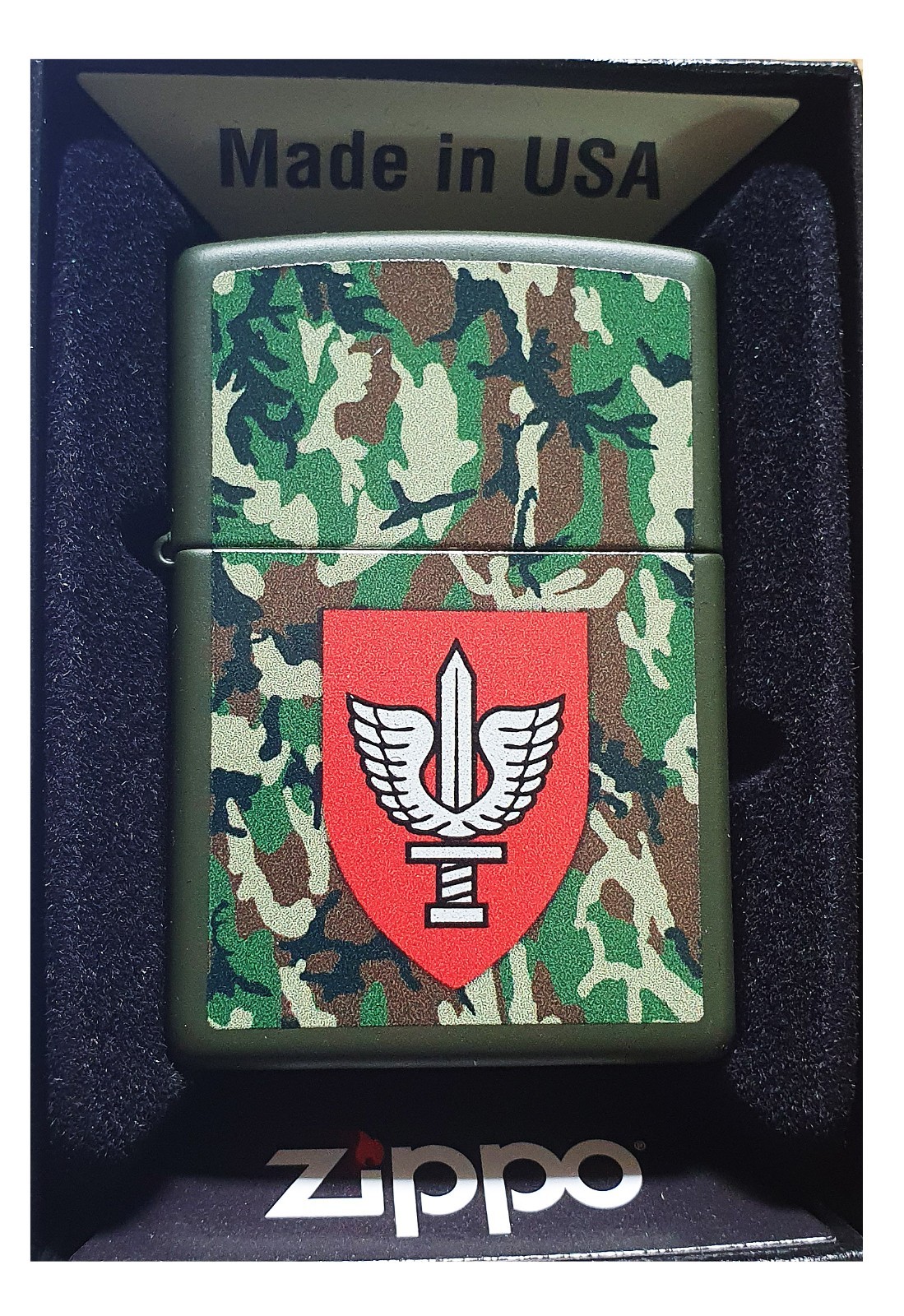 ZIPPO Lighter Classic Green Matte 221 IDF KFIR brigade Camouflage Background