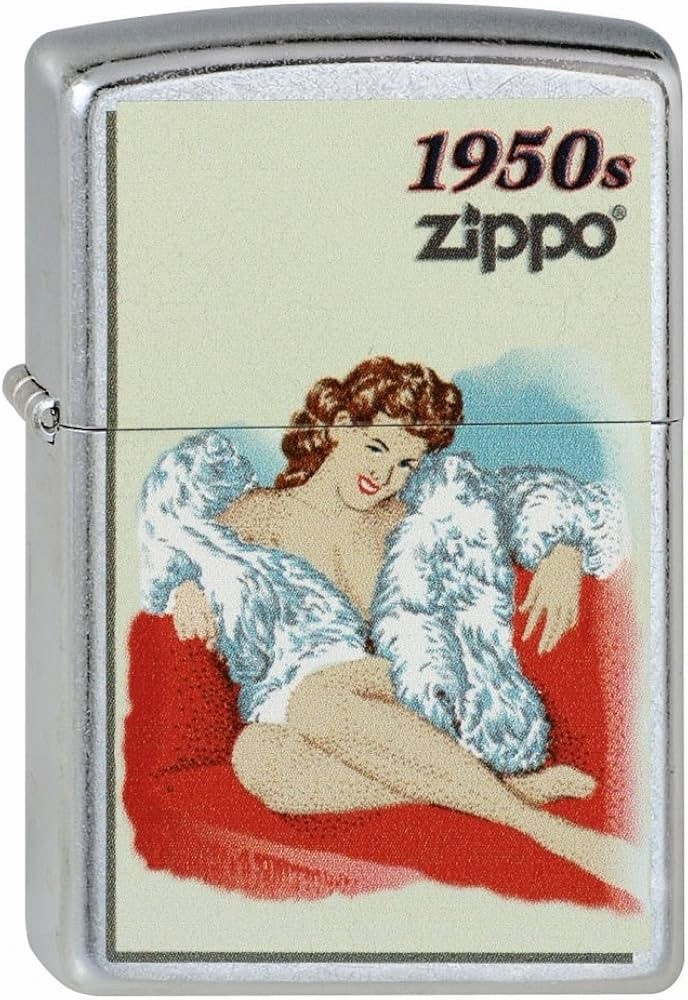 Zippo Windy Vintage Nose Art Fur Coat Pinup 1950 Era Satin Chrome Lighter NEW