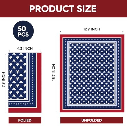 50 Patriotic 4th of July Disposable Paper Decorative 50pc ; 4.3 X 7.9 inches