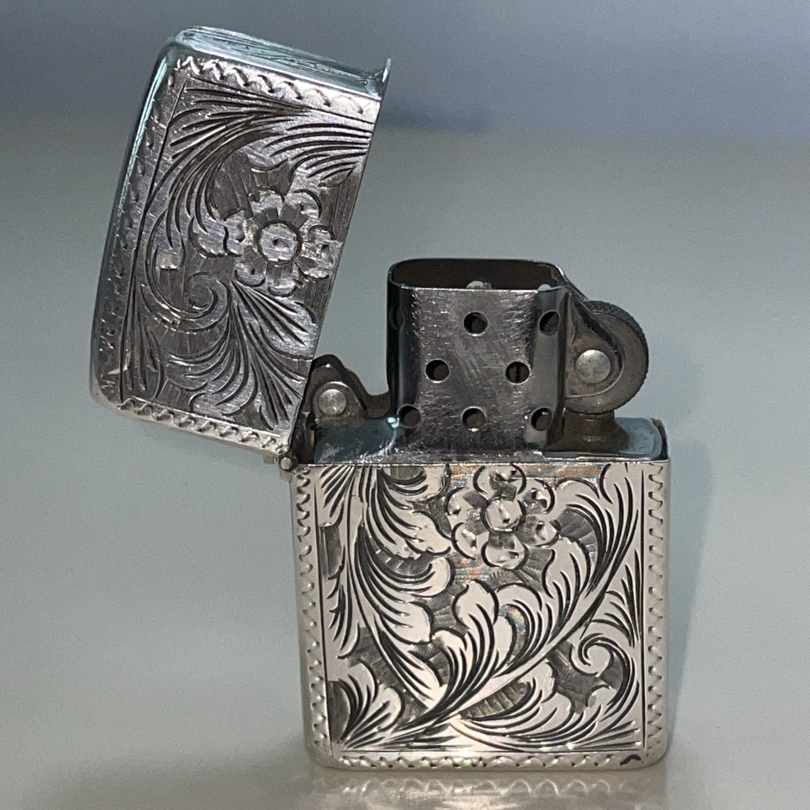Sterling 800 ? Silver Edwardian Engraved Vintage Cigarette Lighter insert Zippo