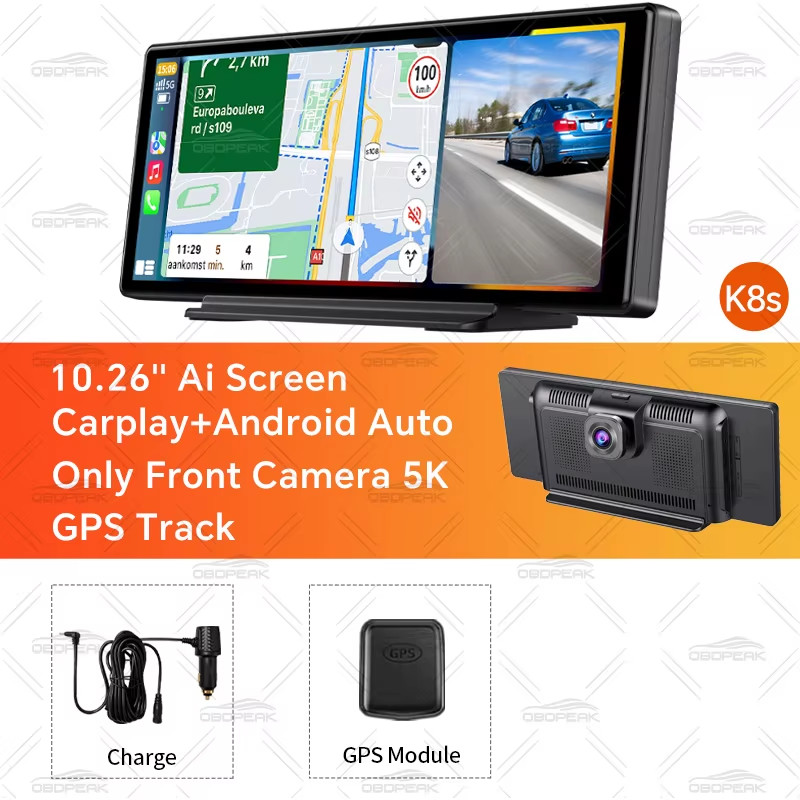 5K+1080P K8s Wireless Carplay & Android Auto 10.26 Inch Dash Cam Dual Lens GPS N
