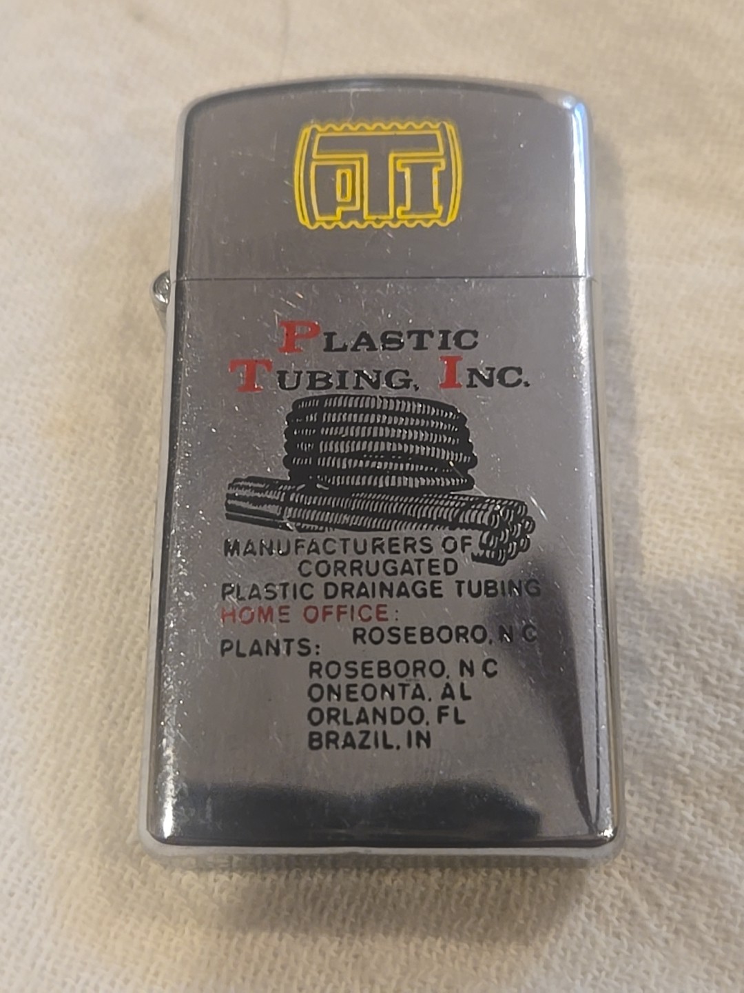 Vintage ZIPPO (Thin Model) Plastic Tubing Company ( not fired )