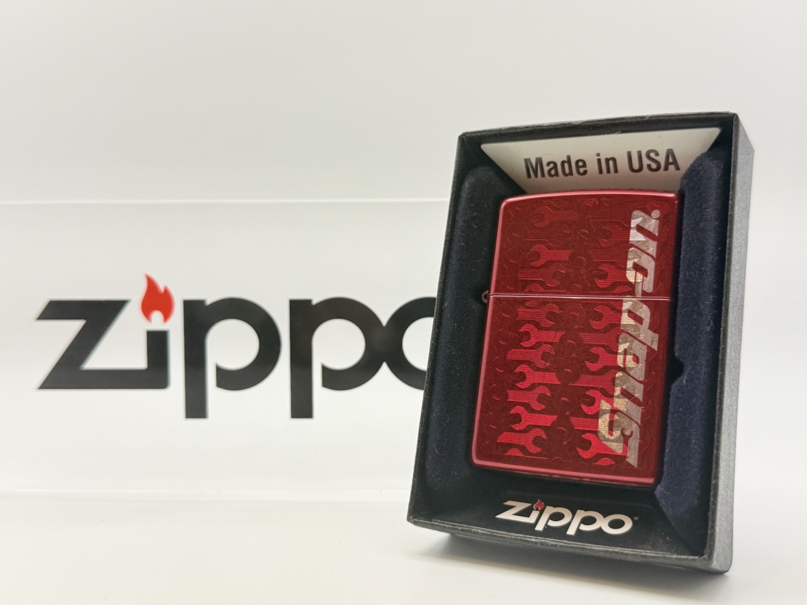 GENUINE ZIPPO LIGHTER RED SPANNER DESIGN SNAP ON COLLECTABLE BOXED & NEW
