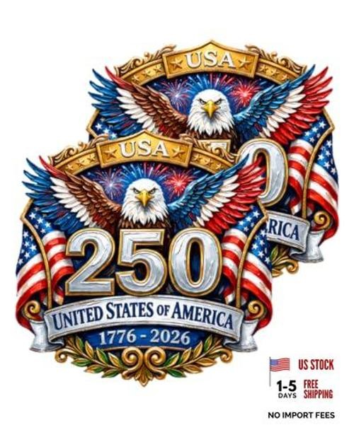 2 Pack 250th Anniversary USA Decals – Semiquincentennial American Flag Eagle