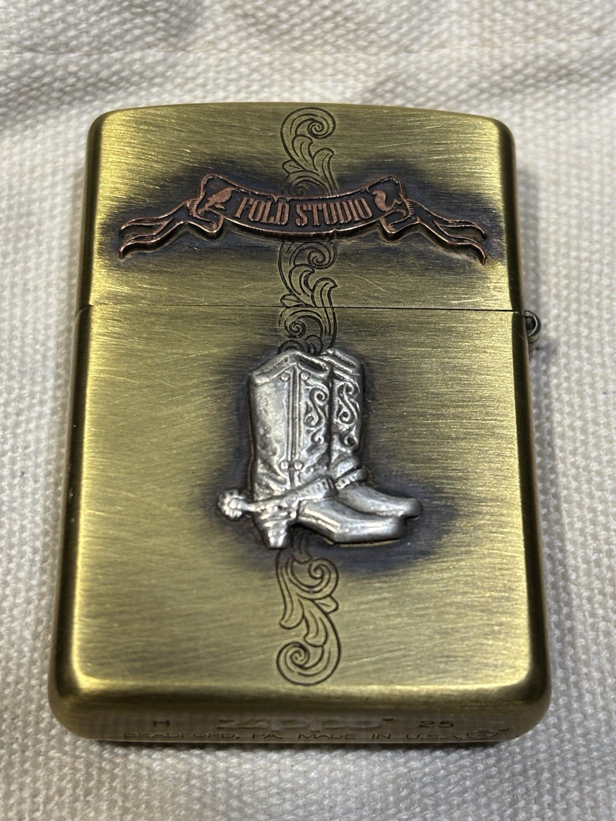 RARE Handmade. Heavy Sterling stamp Western Cowboy Zippo 2-side velvet Box