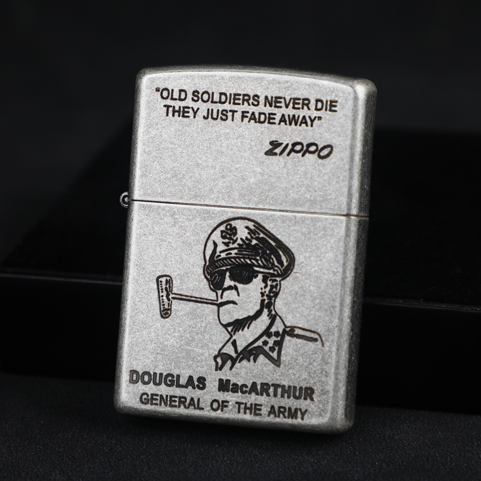 Zippo Antique Silver General MacArthur Lighter – Gift & Collectible(CASE ONLY)